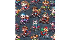 French Terry Digital Print - Cute Animals, Antracite