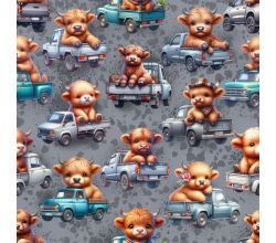 French Terry Digital Print - Cute Cows, Grey