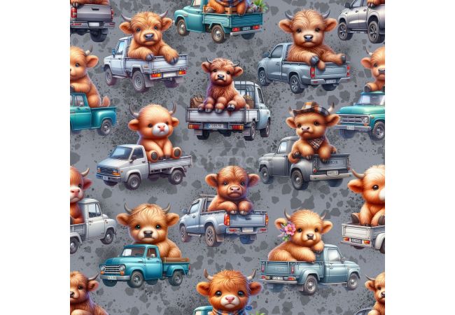 French Terry Digital Print - Cute Cows, Grey