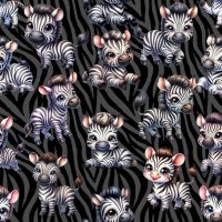 French Terry Digital Print - Cute Zebra, Black