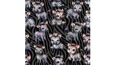French Terry Digital Print - Cute Zebra, Black