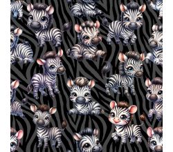 French Terry Digital Print - Cute Zebra, Black