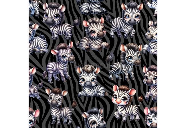 French Terry Digital Print - Cute Zebra, Black