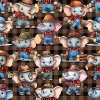 French Terry Digital Print - Cute Elephants, Dark Brown