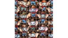 French Terry Digital Print - Cute Elephants, Dark Brown