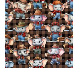 French Terry Digital Print - Cute Elephants, Dark Brown