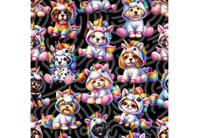 French Terry Digital Print - Unicorn Dogs