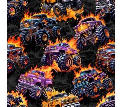 French Terry Digital Print - Fire Monster Trucks