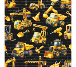 French Terry Digital Print - Under Construction, Black