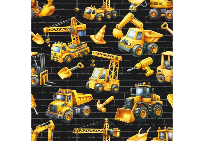 French Terry Digital Print - Under Construction, Black