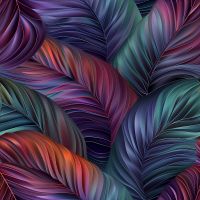 French Terry Digital Print - Abstract Leaves, Multicolor