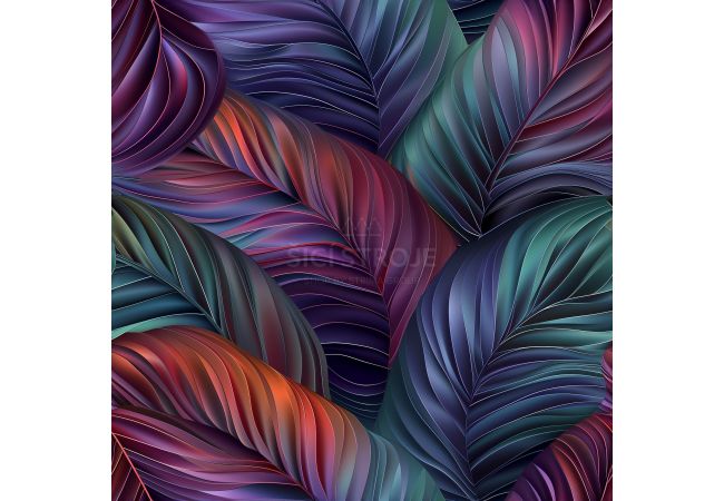 French Terry Digital Print - Abstract Leaves, Multicolor