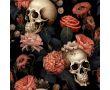 French Terry Digital Print - Flower Skulls, Peach