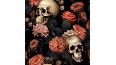 French Terry Digital Print - Flower Skulls, Peach
