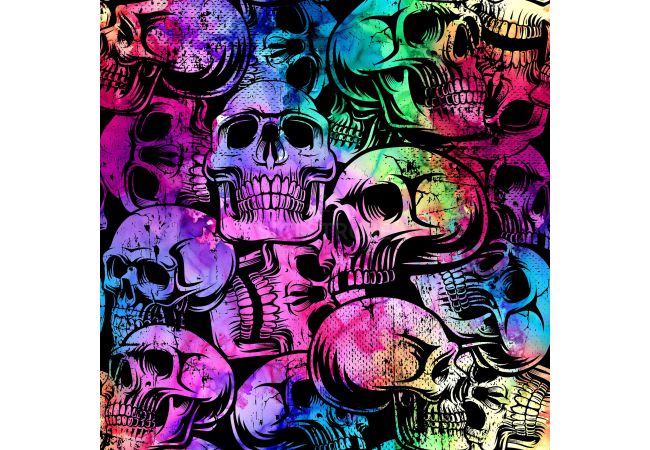 French Terry Digital Print - Coloured Skulls