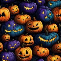 French Terry Digital Print - Coloured Pumpkins, Orange