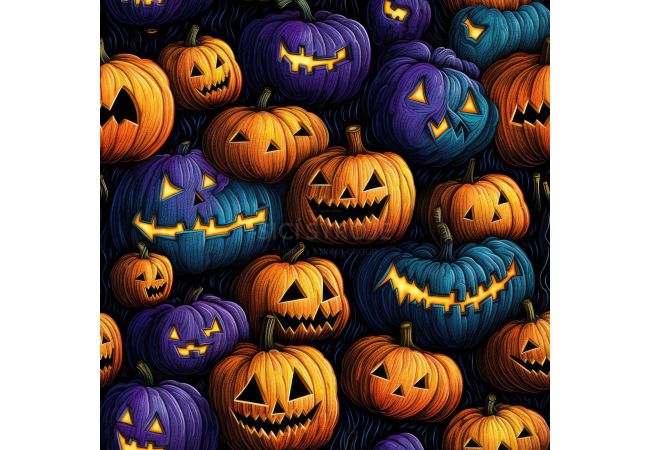 French Terry Digital Print - Coloured Pumpkins, Orange
