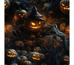 French Terry Digital Print - Witch Pumpkins, Black