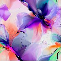 French Terry Digital Print - Abstract Flowers, Multicolor
