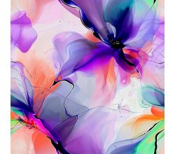 French Terry Digital Print - Abstract Flowers, Multicolor
