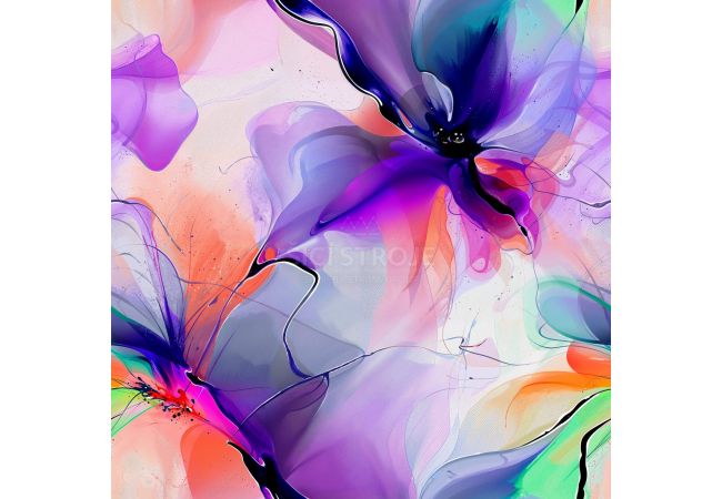 French Terry Digital Print - Abstract Flowers, Multicolor