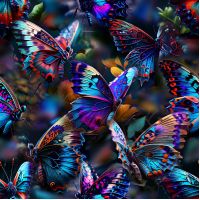 French Terry Digital Print - Butterflies, Royal