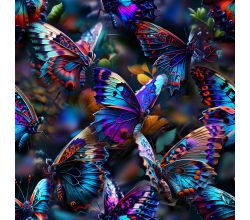 French Terry Digital Print - Butterflies, Royal