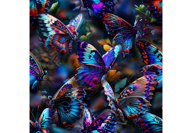 French Terry Digital Print - Butterflies, Royal