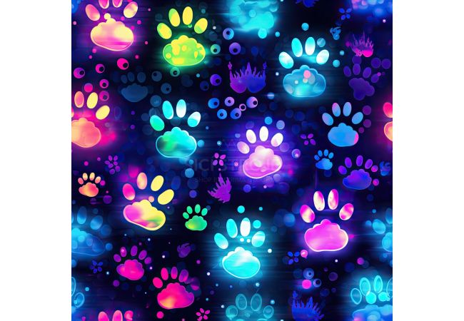 French Terry Digital Print - Paws, Royal