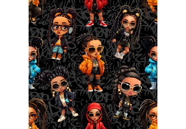 French Terry Digital Print - Hiphop, Black