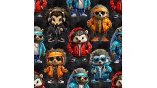French Terry Digital Print - Cool Hedgehogs, Black