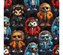 French Terry Digital Print - Cool Hedgehogs, Black
