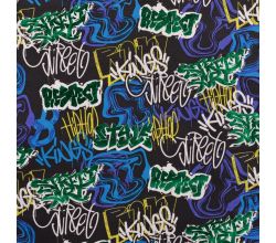 French Terry Foil - Grafitti, Black/Multicolor