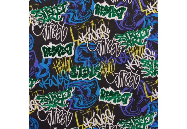 French Terry Foil - Grafitti, Black/Multicolor