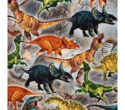 Half Panama Digital Print - Dinos, Grey