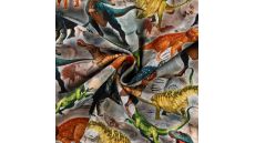Half Panama Digital Print - Dinos, Grey