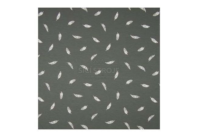 Cotton Poplin Print - Feather, Grey