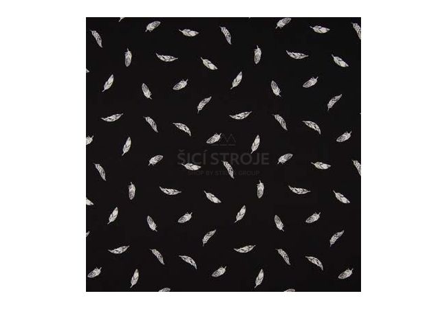 Cotton Poplin Print - Feather, Black/White