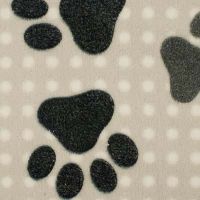 Fleece Jacquard Print - Dot With Dog Paws, Grey Black