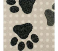 Fleece Jacquard Print - Dot With Dog Paws, Grey Black