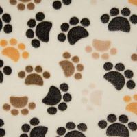 Fleece Jacquard Print - Dog Paws, Ecru/Brown