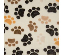 Fleece Jacquard Print - Dog Paws, Ecru/Brown