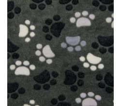 Fleece Jacquard Print - Dog Paws, Grey/Black