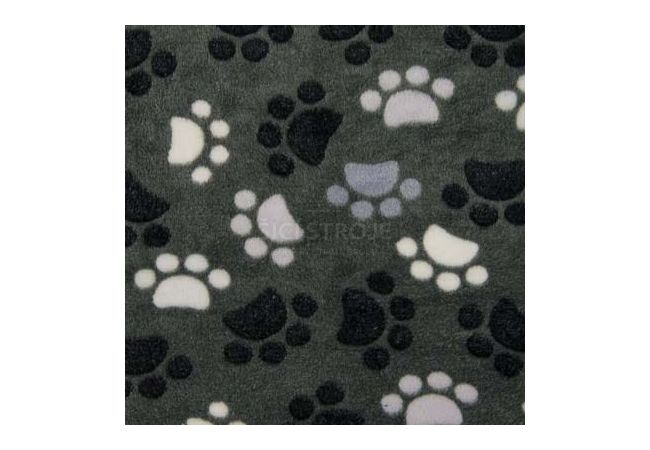 Fleece Jacquard Print - Dog Paws, Grey/Black