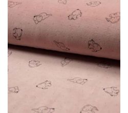 Nicky Velours Print - Elephants, Dusty Pink