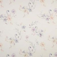 Gots Organic F. Terry - Swan And Flowers, Dusty Blue