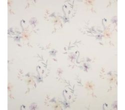 Gots Organic F. Terry - Swan And Flowers, Dusty Blue