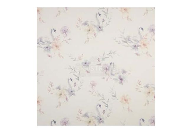 Gots Organic F. Terry - Swan And Flowers, Dusty Blue