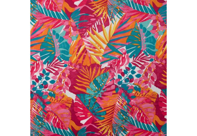 Poly Bubble Satin - Leaves, Fuchsia