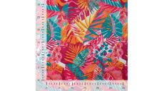 Poly Bubble Satin - Leaves, Fuchsia